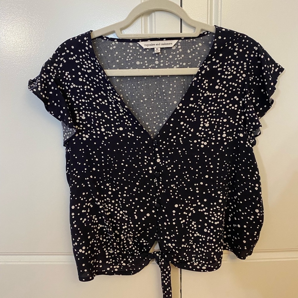 Cupcakes & Cashmere Blue Polka Dot Top